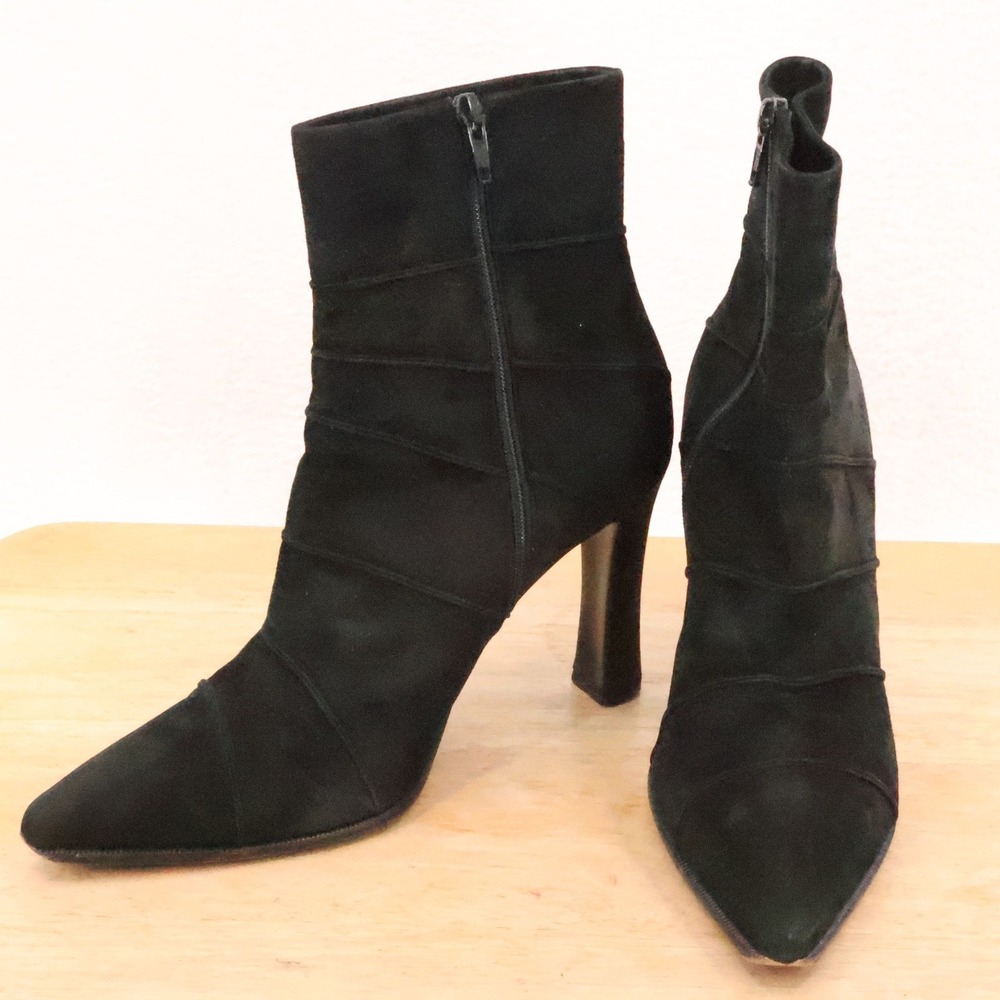 Casadei Black Suede Ankle Boots Womens Size 7.5 AA Pointed Toe Italian Narrow